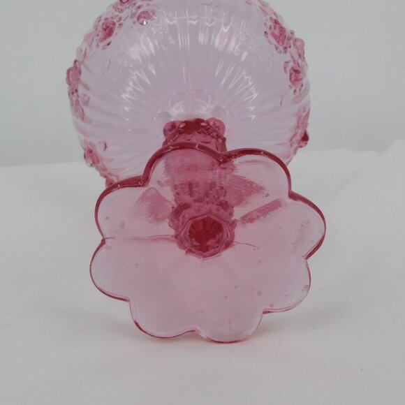 Fenton Rose Colonial Pink Round Compote Pressed Glass 7.5" tall Stem VINTAGE - Picture 8 of 12